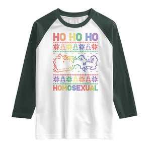 Funny Christmas LGBT Raglan Shirt Ho Ho Ho Homosexual TS09 White Dark Forest Green Print Your Wear