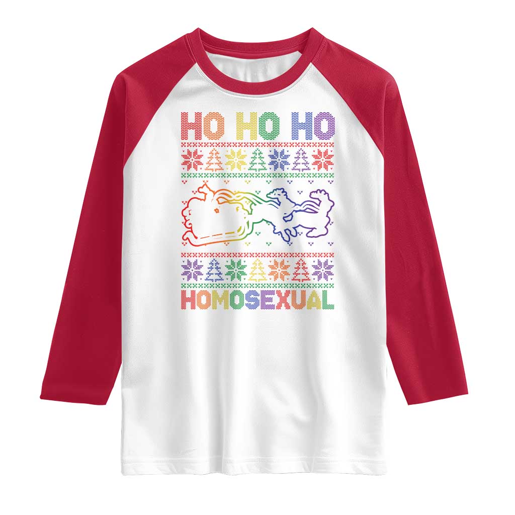 Funny Christmas LGBT Raglan Shirt Ho Ho Ho Homosexual TS09 White Red Print Your Wear