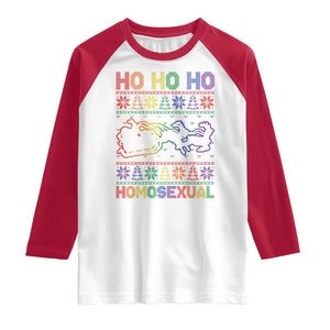 Funny Christmas LGBT Raglan Shirt Ho Ho Ho Homosexual TS09 White Red Print Your Wear