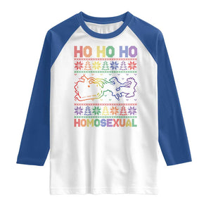 Funny Christmas LGBT Raglan Shirt Ho Ho Ho Homosexual TS09 White Royal Print Your Wear