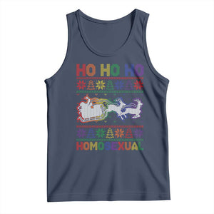 Funny Christmas LGBT Tank Top Ho Ho Ho Homosexual TS09 Navy Print Your Wear