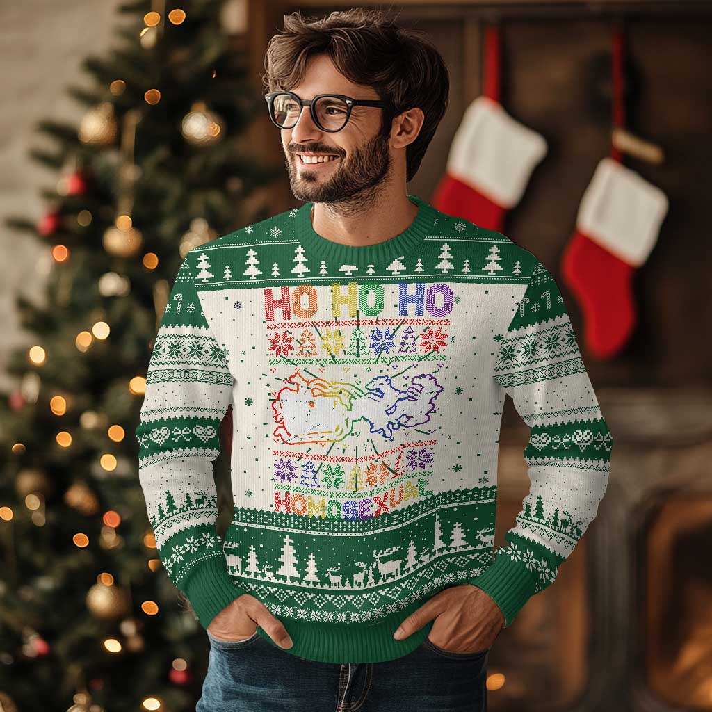 Funny Xmas LGBT Ugly Christmas Sweater Ho Ho Ho Homosexual TS09 Green Print Your Wear