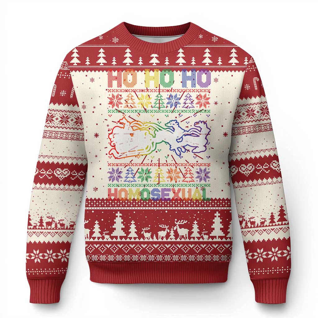 Funny Xmas LGBT Ugly Christmas Sweater Ho Ho Ho Homosexual TS09 Red Print Your Wear