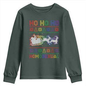 Funny Christmas LGBT Youth Sweatshirt Ho Ho Ho Homosexual TS09 Dark Forest Green Print Your Wear