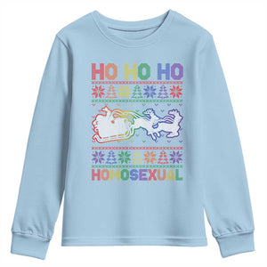 Funny Christmas LGBT Youth Sweatshirt Ho Ho Ho Homosexual TS09 Light Blue Print Your Wear