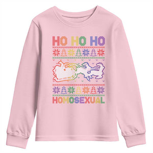 Funny Christmas LGBT Youth Sweatshirt Ho Ho Ho Homosexual TS09 Light Pink Print Your Wear