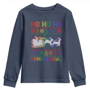 Funny Christmas LGBT Youth Sweatshirt Ho Ho Ho Homosexual TS09 Navy Print Your Wear