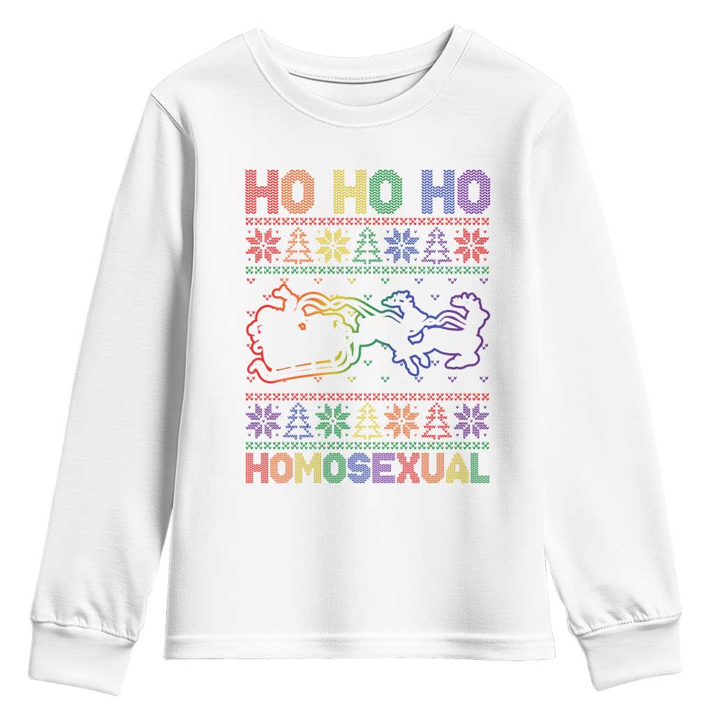 Funny Christmas LGBT Youth Sweatshirt Ho Ho Ho Homosexual TS09 White Print Your Wear