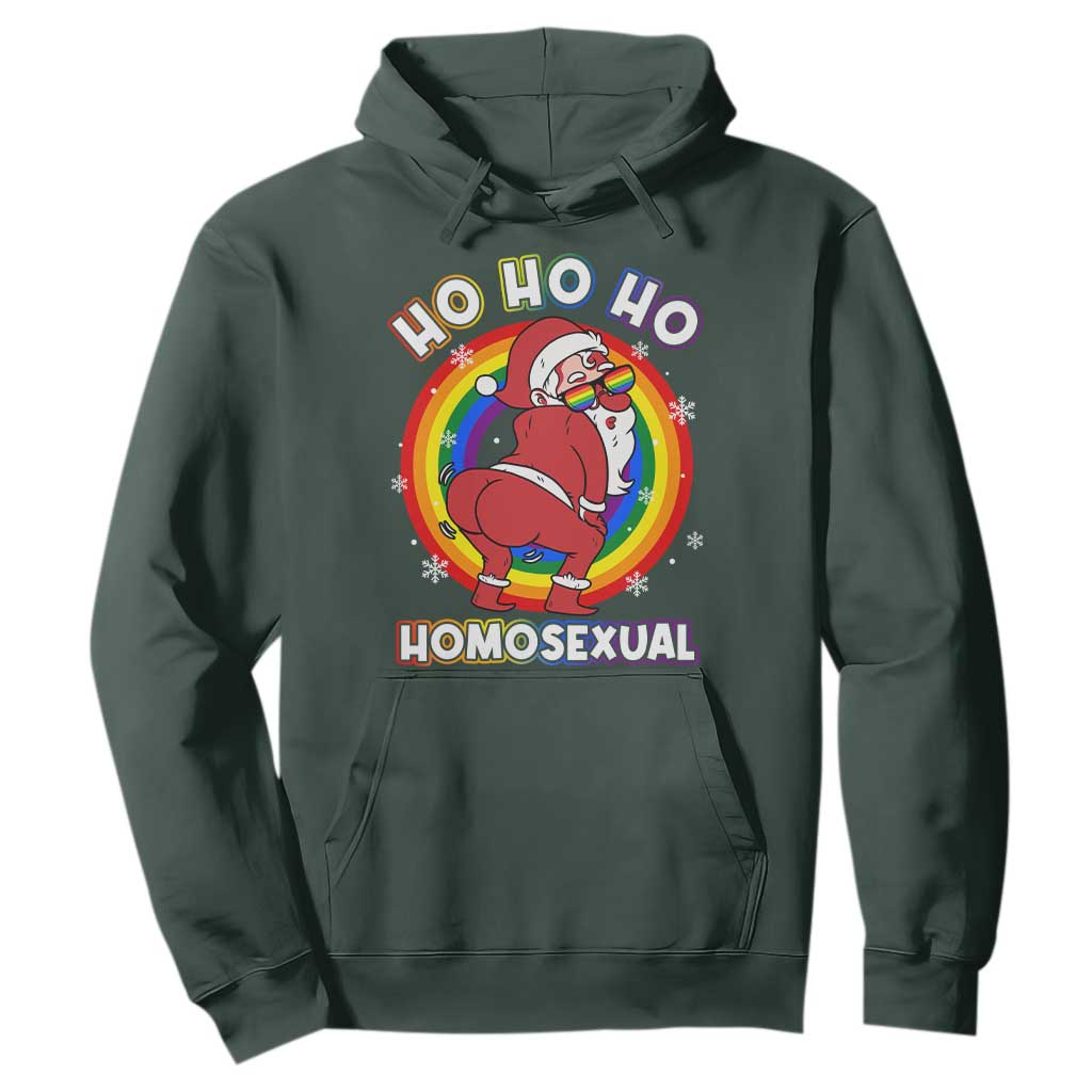 Funny Christmas LGBT Hoodie Santa Ho Ho Ho Homosexual TS09 Dark Forest Green Print Your Wear
