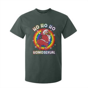 Funny Christmas LGBT T Shirt For Kid Santa Ho Ho Ho Homosexual TS09 Dark Forest Green Print Your Wear
