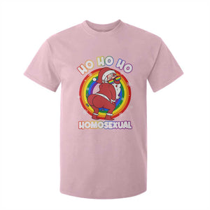 Funny Christmas LGBT T Shirt For Kid Santa Ho Ho Ho Homosexual TS09 Light Pink Print Your Wear