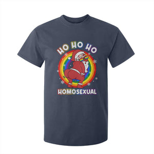 Funny Christmas LGBT T Shirt For Kid Santa Ho Ho Ho Homosexual TS09 Navy Print Your Wear