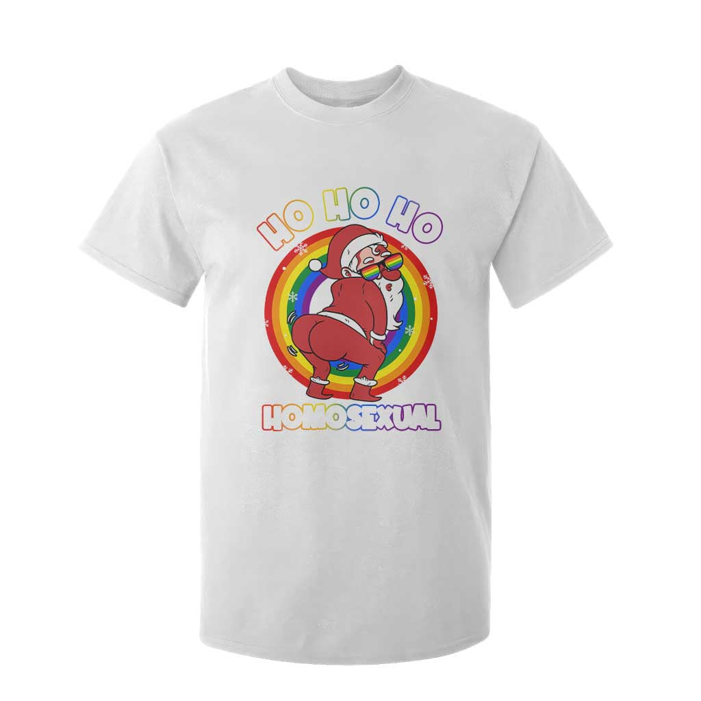 Funny Christmas LGBT T Shirt For Kid Santa Ho Ho Ho Homosexual TS09 White Print Your Wear