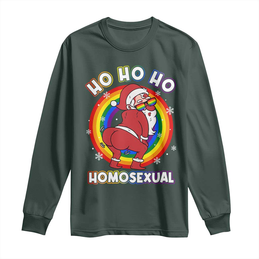 Funny Christmas LGBT Long Sleeve Shirt Santa Ho Ho Ho Homosexual TS09 Dark Forest Green Print Your Wear