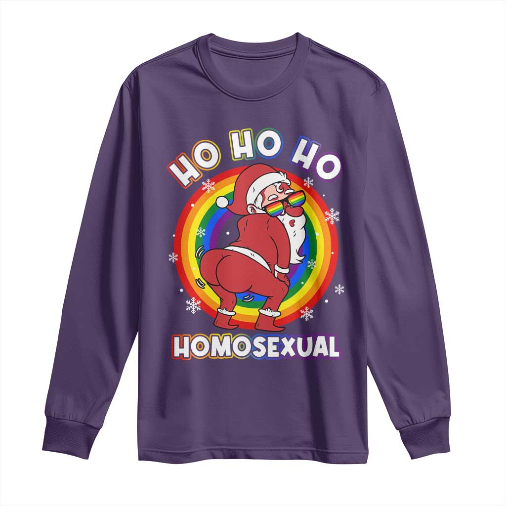 Funny Christmas LGBT Long Sleeve Shirt Santa Ho Ho Ho Homosexual TS09 Purple Print Your Wear