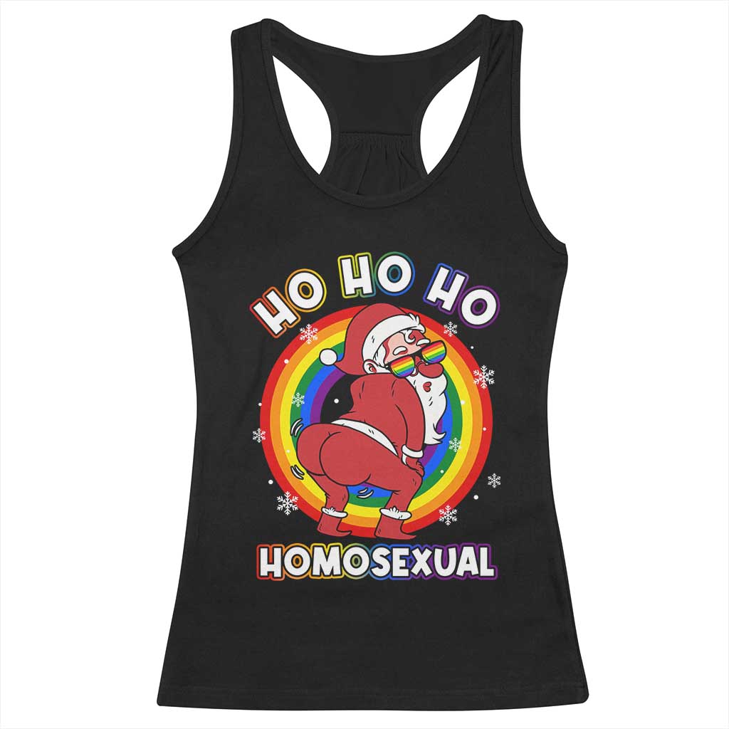 Funny Christmas LGBT Racerback Tank Top Santa Ho Ho Ho Homosexual TS09 Black Print Your Wear