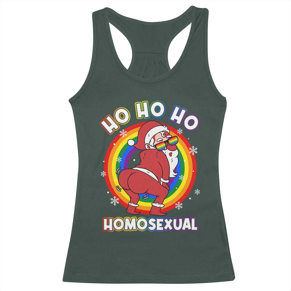 Funny Christmas LGBT Racerback Tank Top Santa Ho Ho Ho Homosexual TS09 Dark Forest Green Print Your Wear