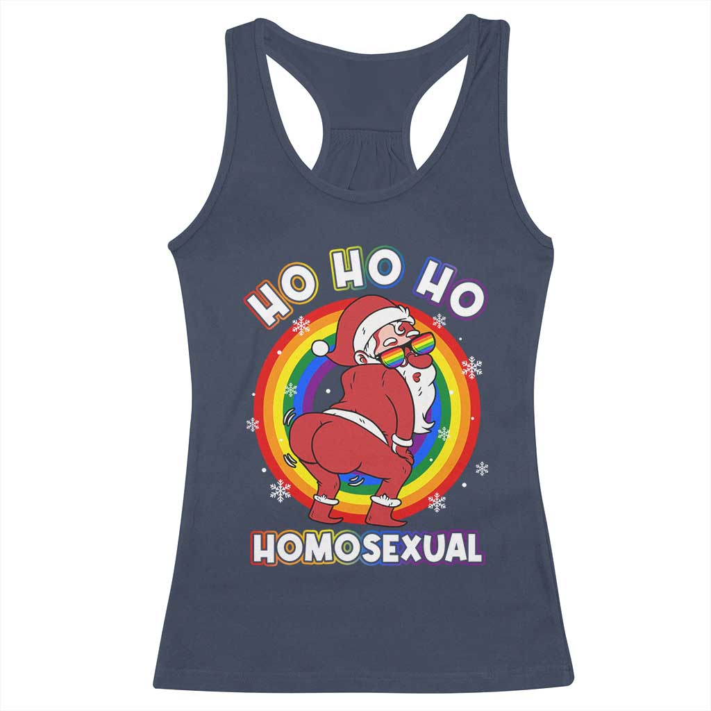 Funny Christmas LGBT Racerback Tank Top Santa Ho Ho Ho Homosexual TS09 Navy Print Your Wear