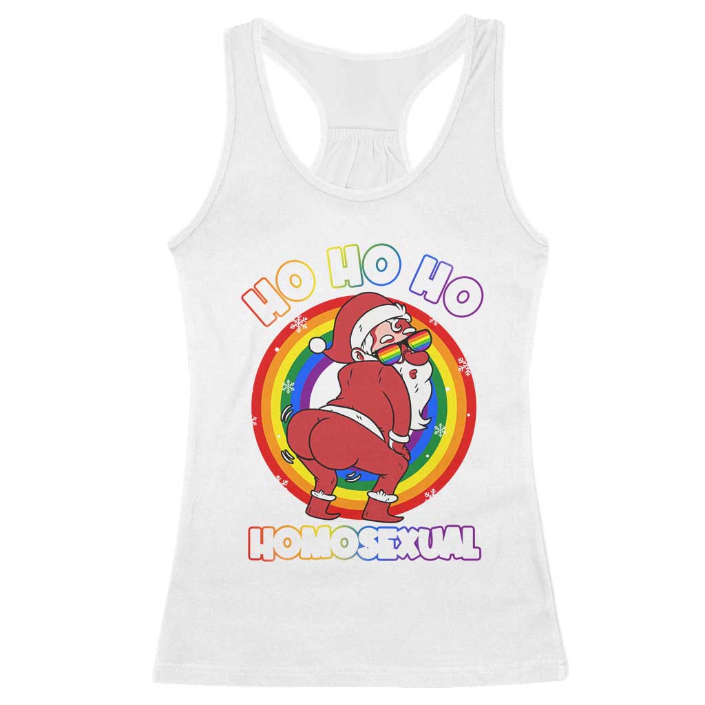 Funny Christmas LGBT Racerback Tank Top Santa Ho Ho Ho Homosexual TS09 White Print Your Wear