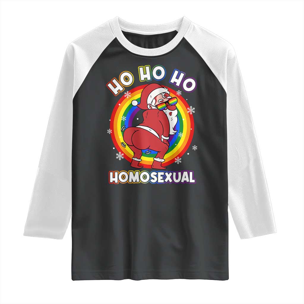 Funny Christmas LGBT Raglan Shirt Santa Ho Ho Ho Homosexual TS09 Black White Print Your Wear