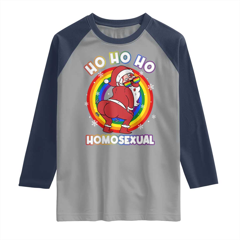 Funny Christmas LGBT Raglan Shirt Santa Ho Ho Ho Homosexual TS09 Sport Gray Navy Print Your Wear