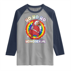 Funny Christmas LGBT Raglan Shirt Santa Ho Ho Ho Homosexual TS09 Sport Gray Navy Print Your Wear