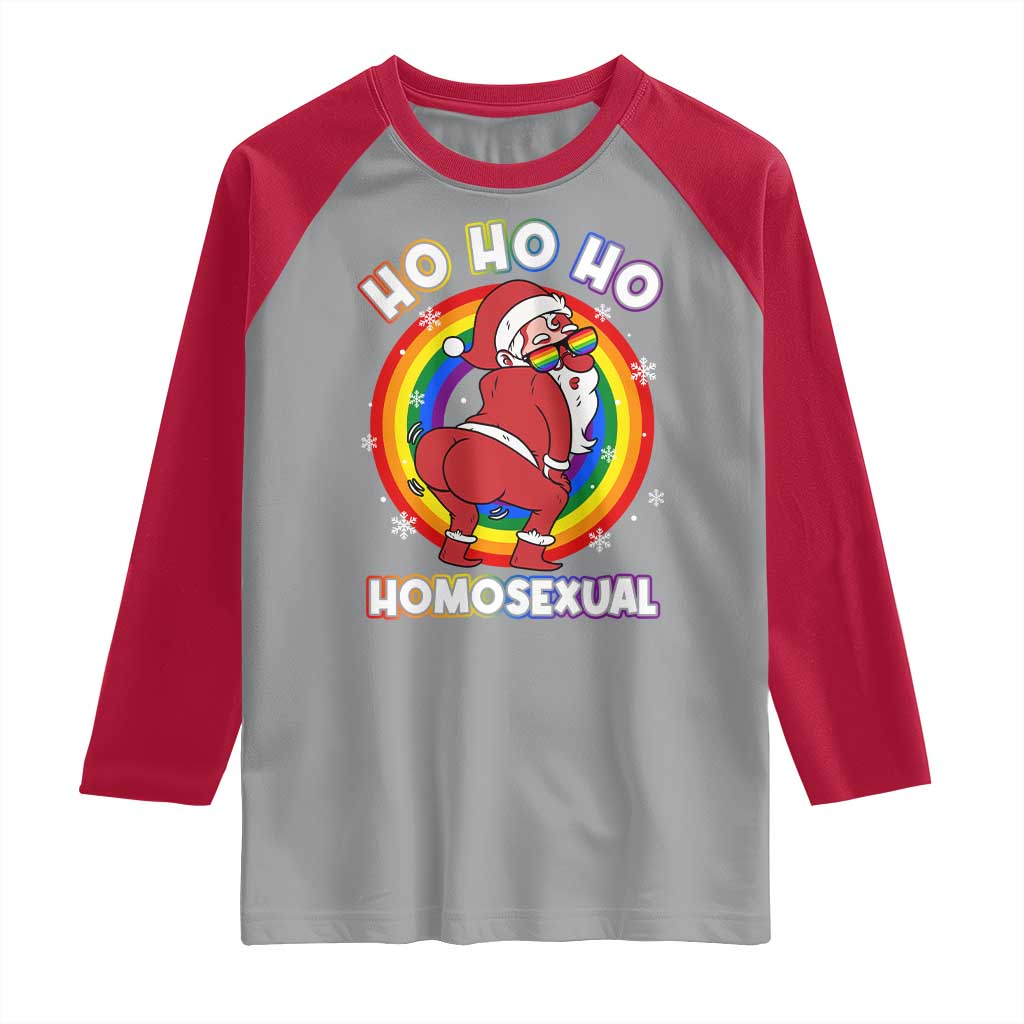 Funny Christmas LGBT Raglan Shirt Santa Ho Ho Ho Homosexual TS09 Sport Gray Red Print Your Wear