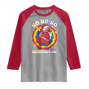 Funny Christmas LGBT Raglan Shirt Santa Ho Ho Ho Homosexual TS09 Sport Gray Red Print Your Wear