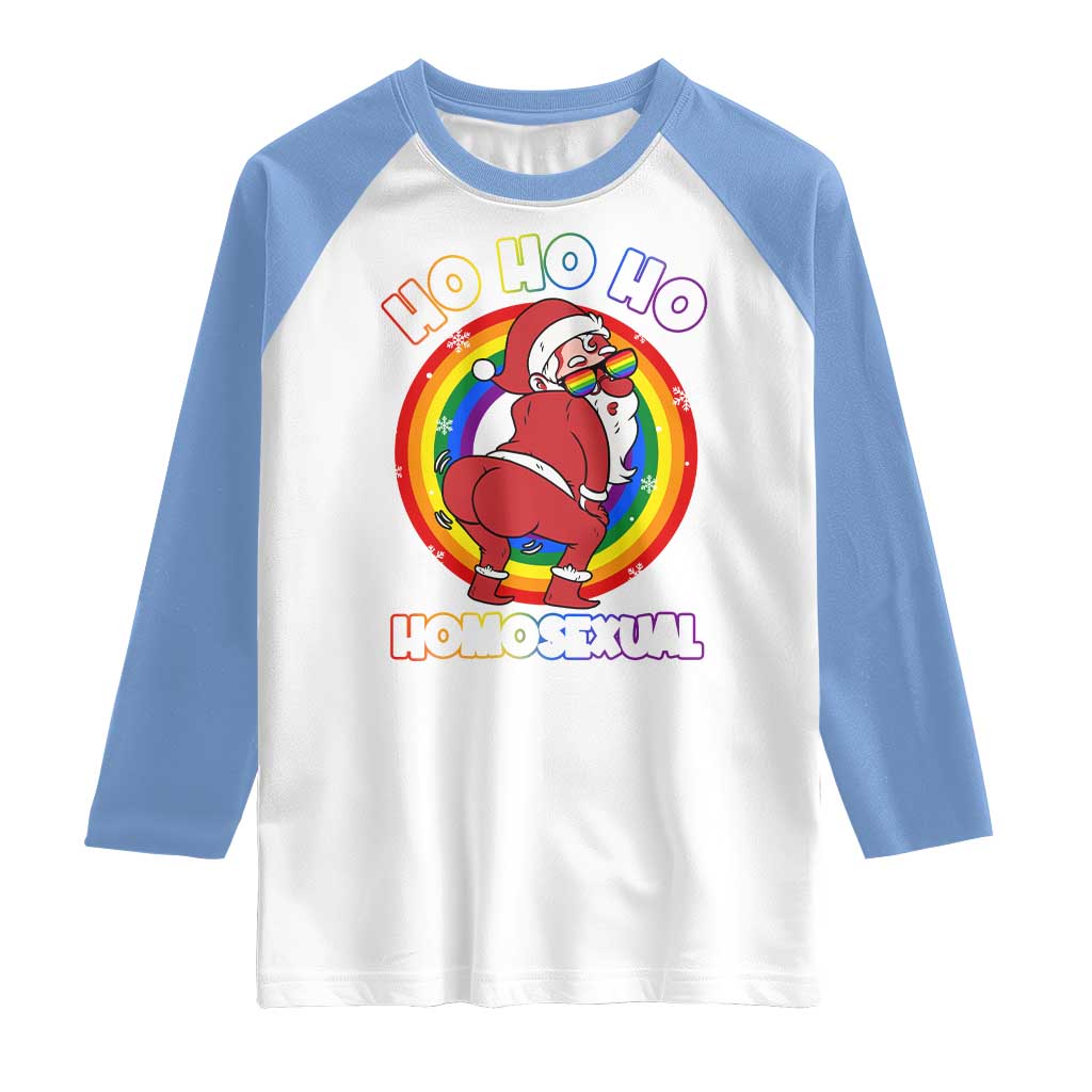 Funny Christmas LGBT Raglan Shirt Santa Ho Ho Ho Homosexual TS09 White Carolina Blue Print Your Wear