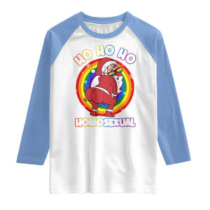 Funny Christmas LGBT Raglan Shirt Santa Ho Ho Ho Homosexual TS09 White Carolina Blue Print Your Wear