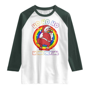 Funny Christmas LGBT Raglan Shirt Santa Ho Ho Ho Homosexual TS09 White Dark Forest Green Print Your Wear