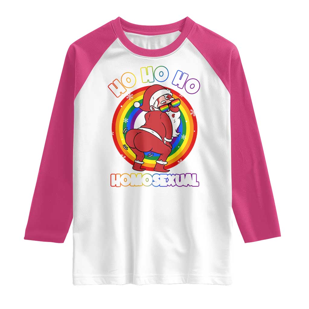 Funny Christmas LGBT Raglan Shirt Santa Ho Ho Ho Homosexual TS09 White Heliconia Print Your Wear