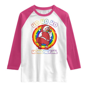 Funny Christmas LGBT Raglan Shirt Santa Ho Ho Ho Homosexual TS09 White Heliconia Print Your Wear