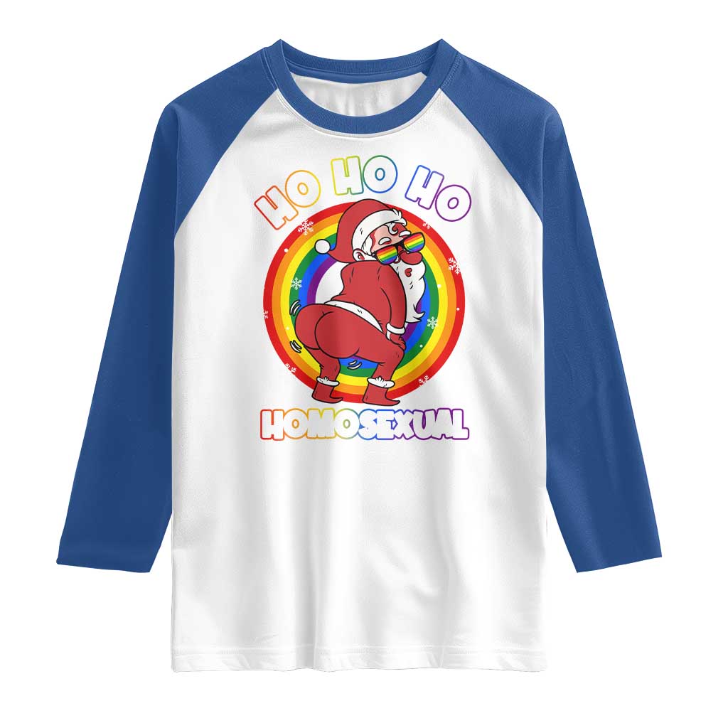 Funny Christmas LGBT Raglan Shirt Santa Ho Ho Ho Homosexual TS09 White Royal Print Your Wear