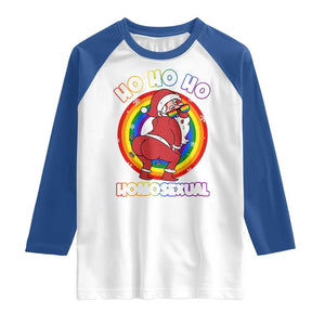 Funny Christmas LGBT Raglan Shirt Santa Ho Ho Ho Homosexual TS09 White Royal Print Your Wear