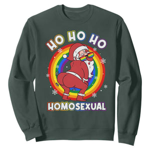 Funny Christmas LGBT Sweatshirt Santa Ho Ho Ho Homosexual TS09 Dark Forest Green Print Your Wear
