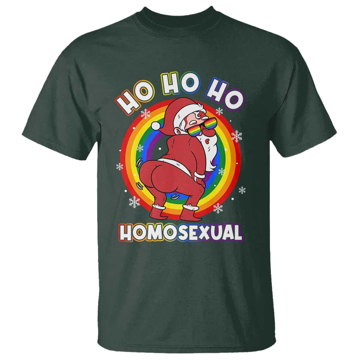 Funny Christmas LGBT T Shirt Santa Ho Ho Ho Homosexual TS09 Dark Forest Green Print Your Wear