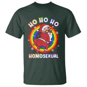 Funny Christmas LGBT T Shirt Santa Ho Ho Ho Homosexual TS09 Dark Forest Green Print Your Wear