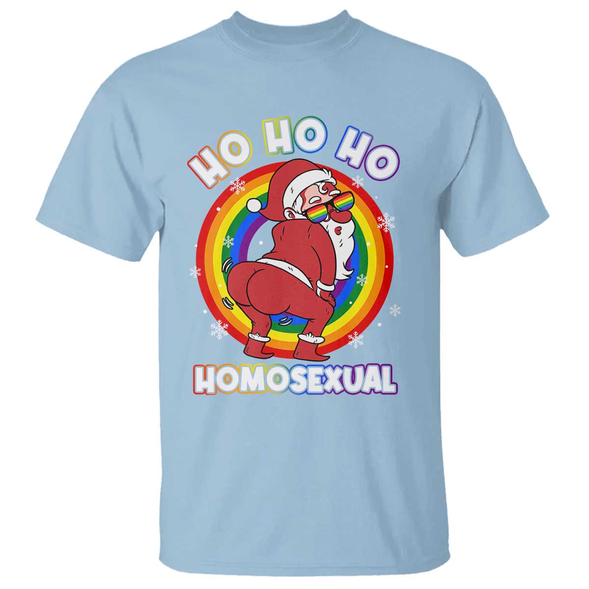 Funny Christmas LGBT T Shirt Santa Ho Ho Ho Homosexual TS09 Light Blue Print Your Wear