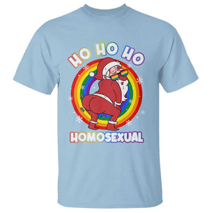 Funny Christmas LGBT T Shirt Santa Ho Ho Ho Homosexual TS09 Light Blue Print Your Wear