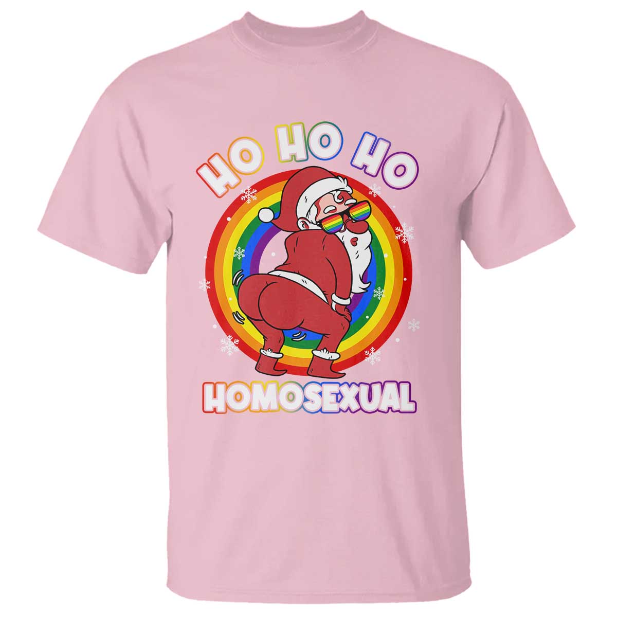 Funny Christmas LGBT T Shirt Santa Ho Ho Ho Homosexual TS09 Light Pink Print Your Wear