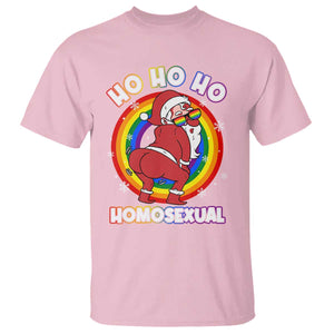 Funny Christmas LGBT T Shirt Santa Ho Ho Ho Homosexual TS09 Light Pink Print Your Wear