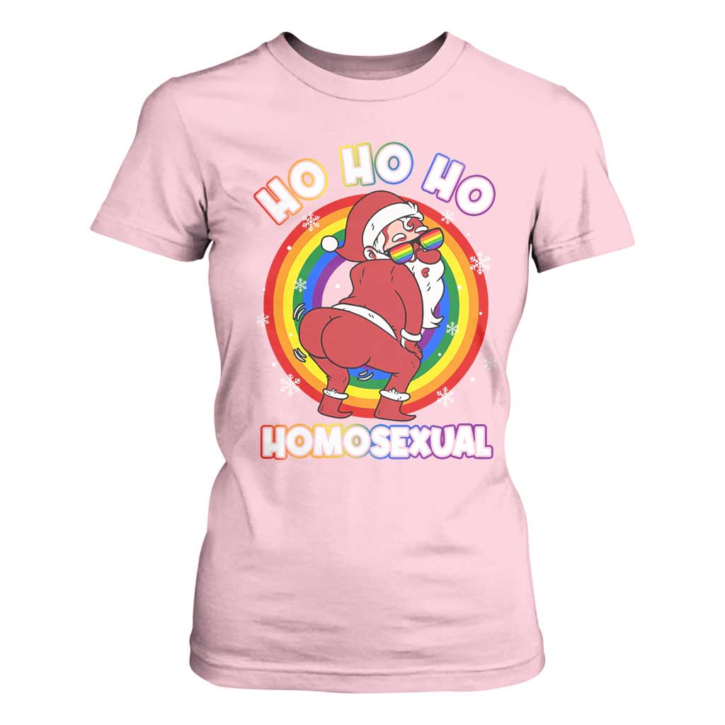 Funny Christmas LGBT T Shirt For Women Santa Ho Ho Ho Homosexual TS09 Light Pink Print Your Wear