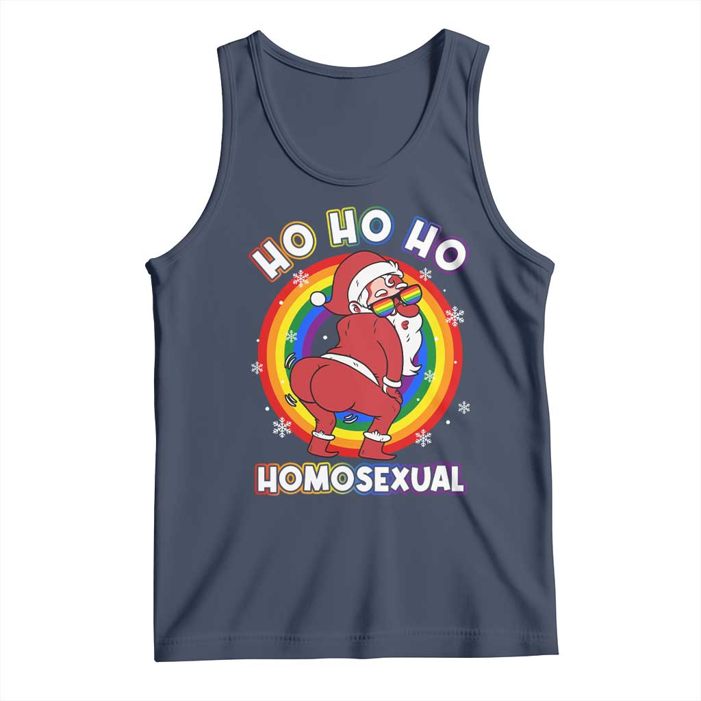 Funny Christmas LGBT Tank Top Santa Ho Ho Ho Homosexual TS09 Navy Print Your Wear
