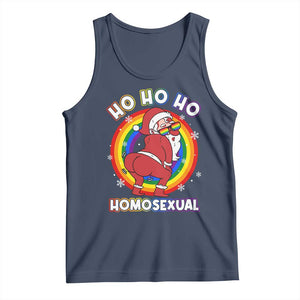Funny Christmas LGBT Tank Top Santa Ho Ho Ho Homosexual TS09 Navy Print Your Wear