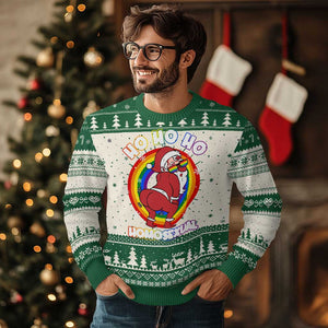 Funny Xmas LGBT Ugly Christmas Sweater Santa Ho Ho Ho Homosexual TS09 Green Print Your Wear