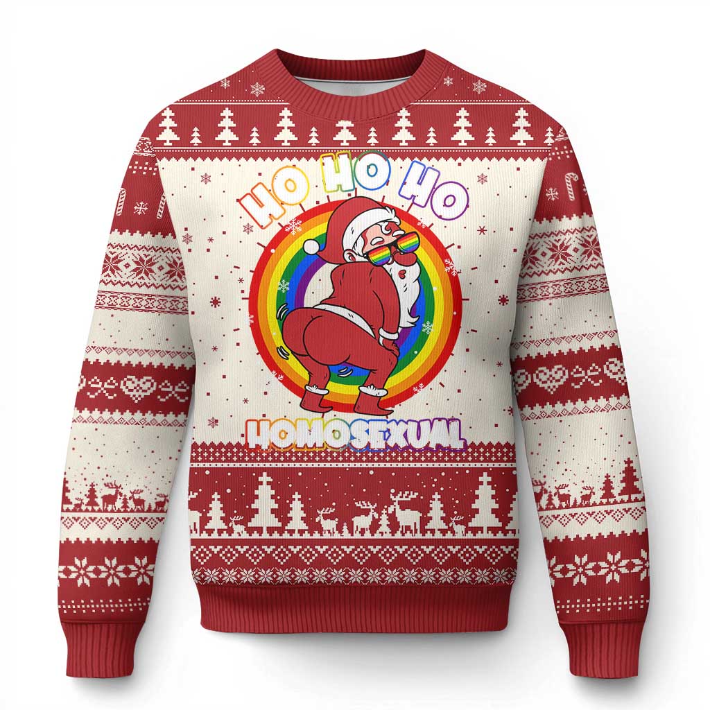 Funny Xmas LGBT Ugly Christmas Sweater Santa Ho Ho Ho Homosexual TS09 Red Print Your Wear