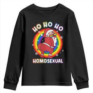 Funny Christmas LGBT Youth Sweatshirt Santa Ho Ho Ho Homosexual TS09 Black Print Your Wear