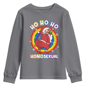Funny Christmas LGBT Youth Sweatshirt Santa Ho Ho Ho Homosexual TS09 Charcoal Print Your Wear
