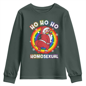 Funny Christmas LGBT Youth Sweatshirt Santa Ho Ho Ho Homosexual TS09 Dark Forest Green Print Your Wear